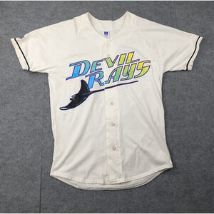 Vintage Tampa Bay Devil Rays Jersey Mens Medium 90s Baseball Russel MLB Sports